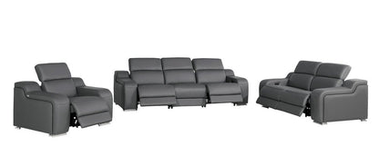 Three Piece Dark Gray Leather Six Person Seating Set