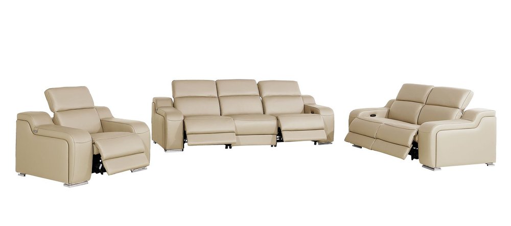 Three Piece Beige Leather Five Person Seating Set — view 4