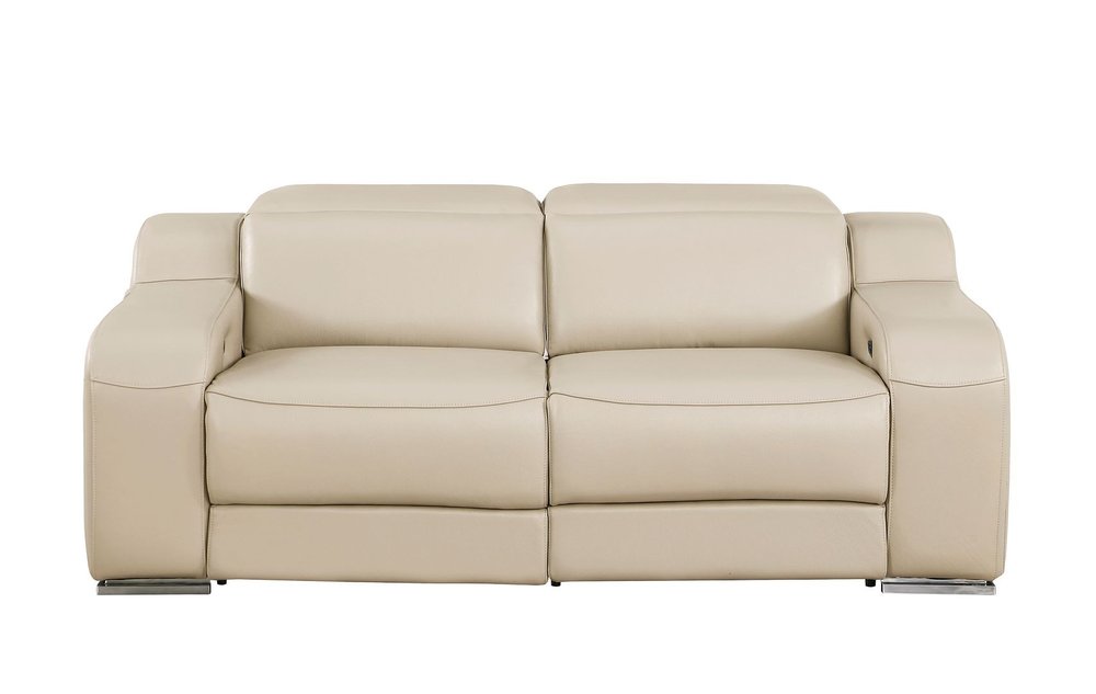 Three Piece Beige Leather Five Person Seating Set — view 6