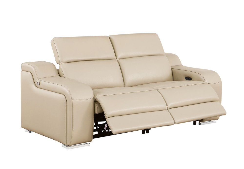 Three Piece Beige Leather Five Person Seating Set — view 8