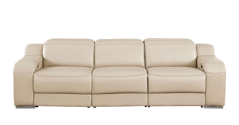 Three Piece Beige Leather Five Person Seating Set — view 9