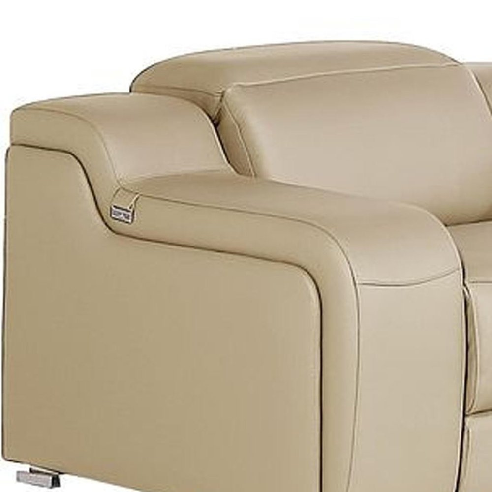 Three Piece Beige Leather Five Person Seating Set — view 10