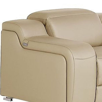 Three Piece Beige Leather Five Person Seating Set