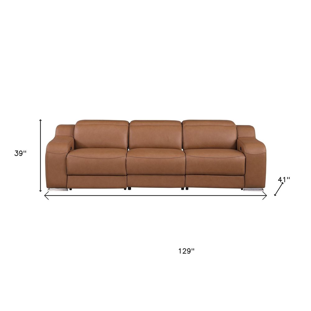 Three Piece Chestnut Leather Five Person Seating Set — view 1