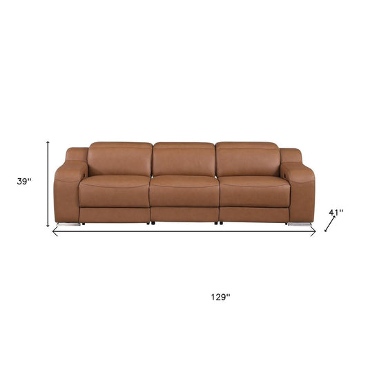 Three Piece Chestnut Leather Five Person Seating Set