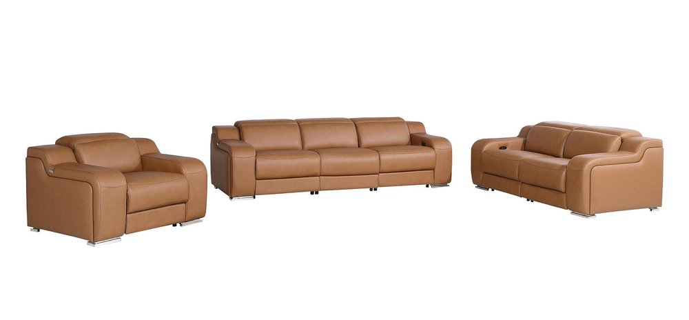 Three Piece Chestnut Leather Five Person Seating Set — view 4