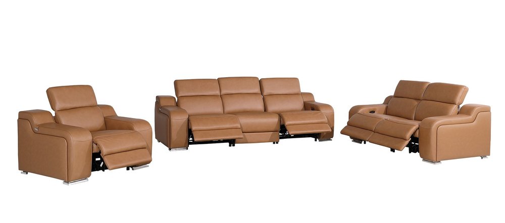 Three Piece Chestnut Leather Five Person Seating Set — view 5