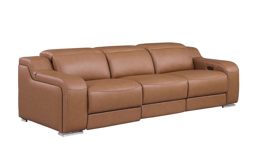 Three Piece Chestnut Leather Five Person Seating Set — view 6