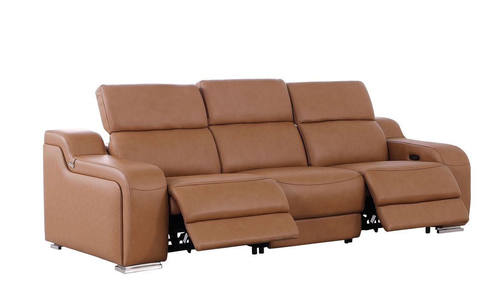 Three Piece Chestnut Leather Five Person Seating Set — view 7