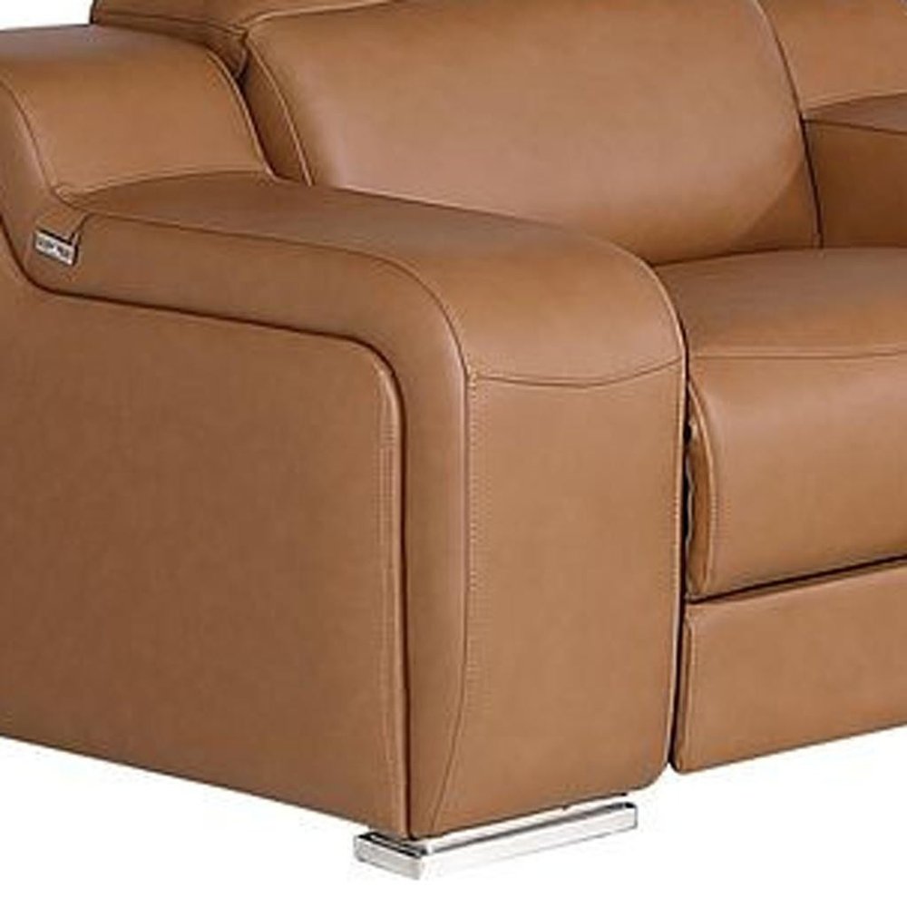 Three Piece Chestnut Leather Five Person Seating Set — view 11