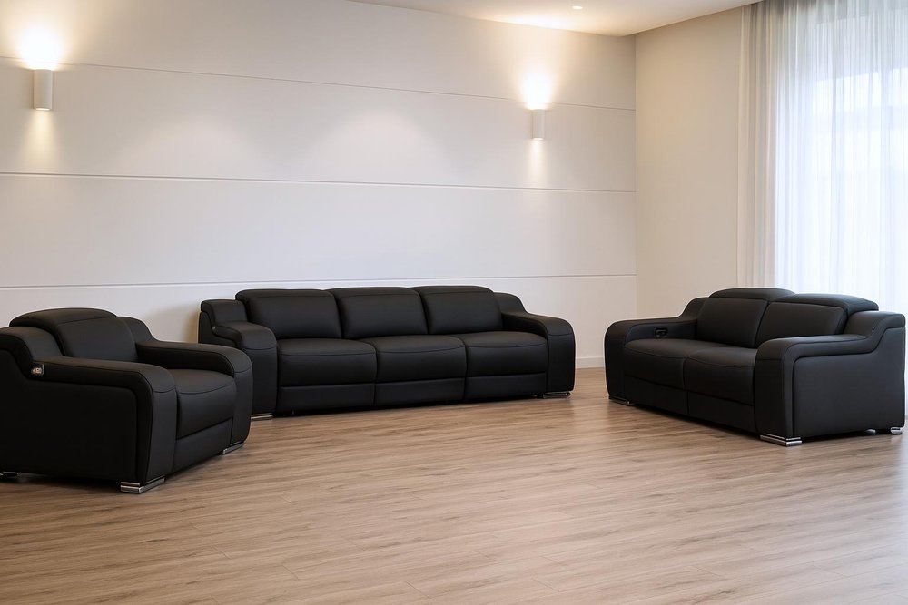 Three Piece Black Leather Six Person Seating Set — view 2