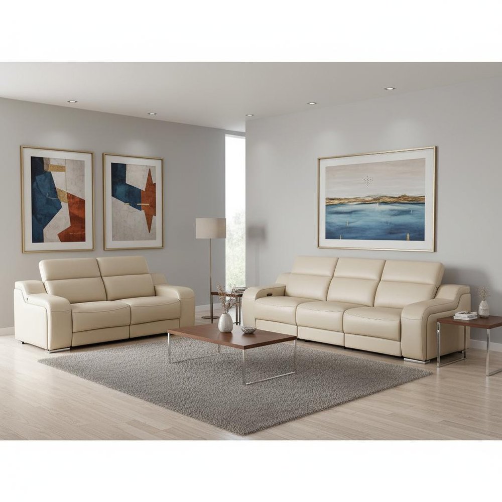 Two Piece Beige Leather Four Person Seating Set — view 10