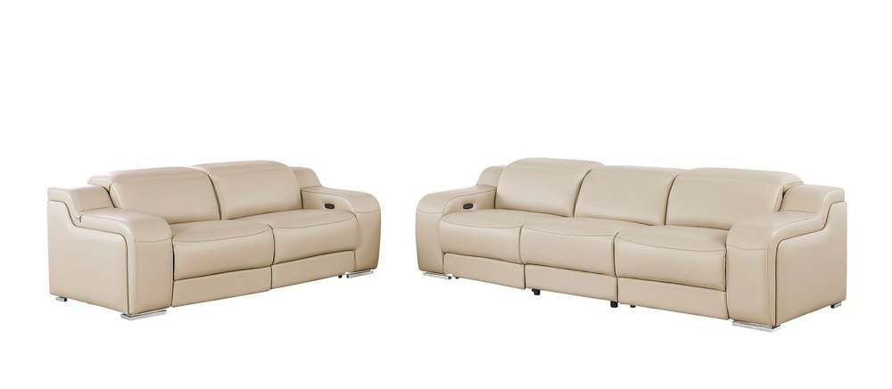 Two Piece Beige Leather Four Person Seating Set — view 1