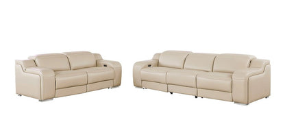Two Piece Beige Leather Four Person Seating Set