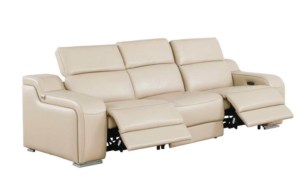 Two Piece Beige Leather Four Person Seating Set — view 4