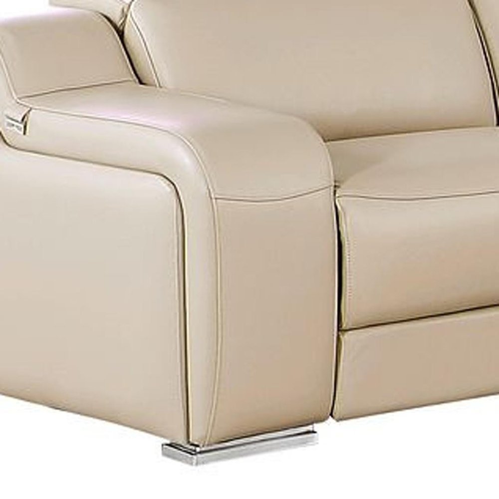 Two Piece Beige Leather Four Person Seating Set — view 7