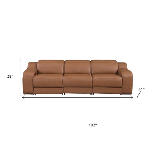 Two Piece Chestnut Leather Four Person Seating Set