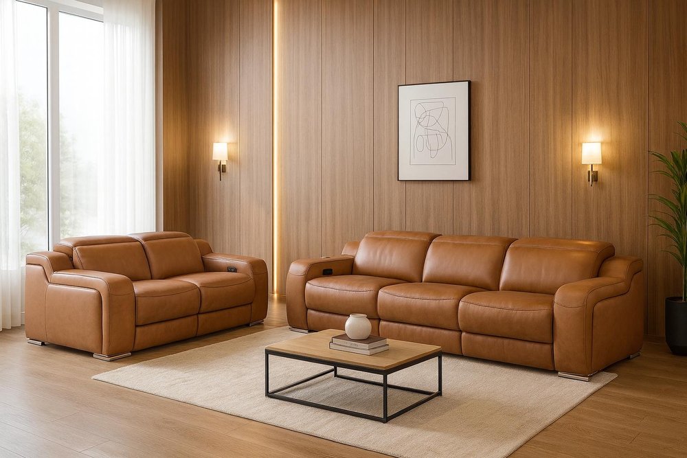 Two Piece Chestnut Leather Four Person Seating Set — view 2