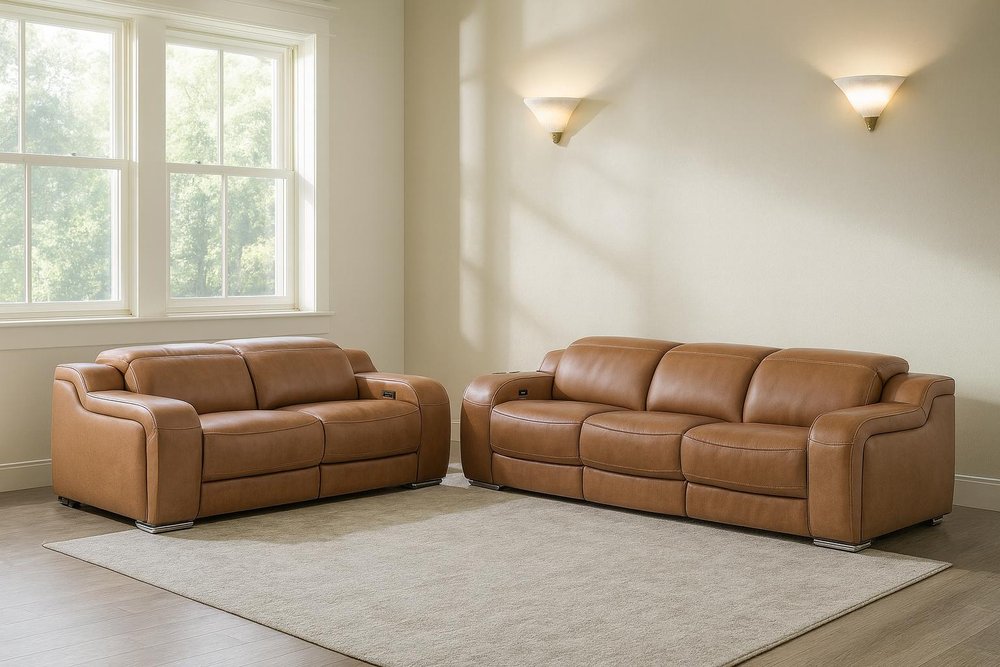 Two Piece Chestnut Leather Four Person Seating Set — view 3