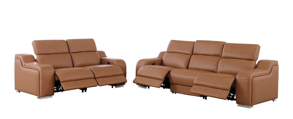 Two Piece Chestnut Leather Four Person Seating Set — view 4