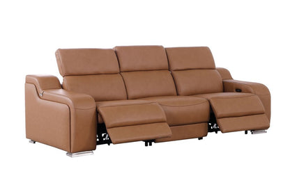 Two Piece Chestnut Leather Four Person Seating Set