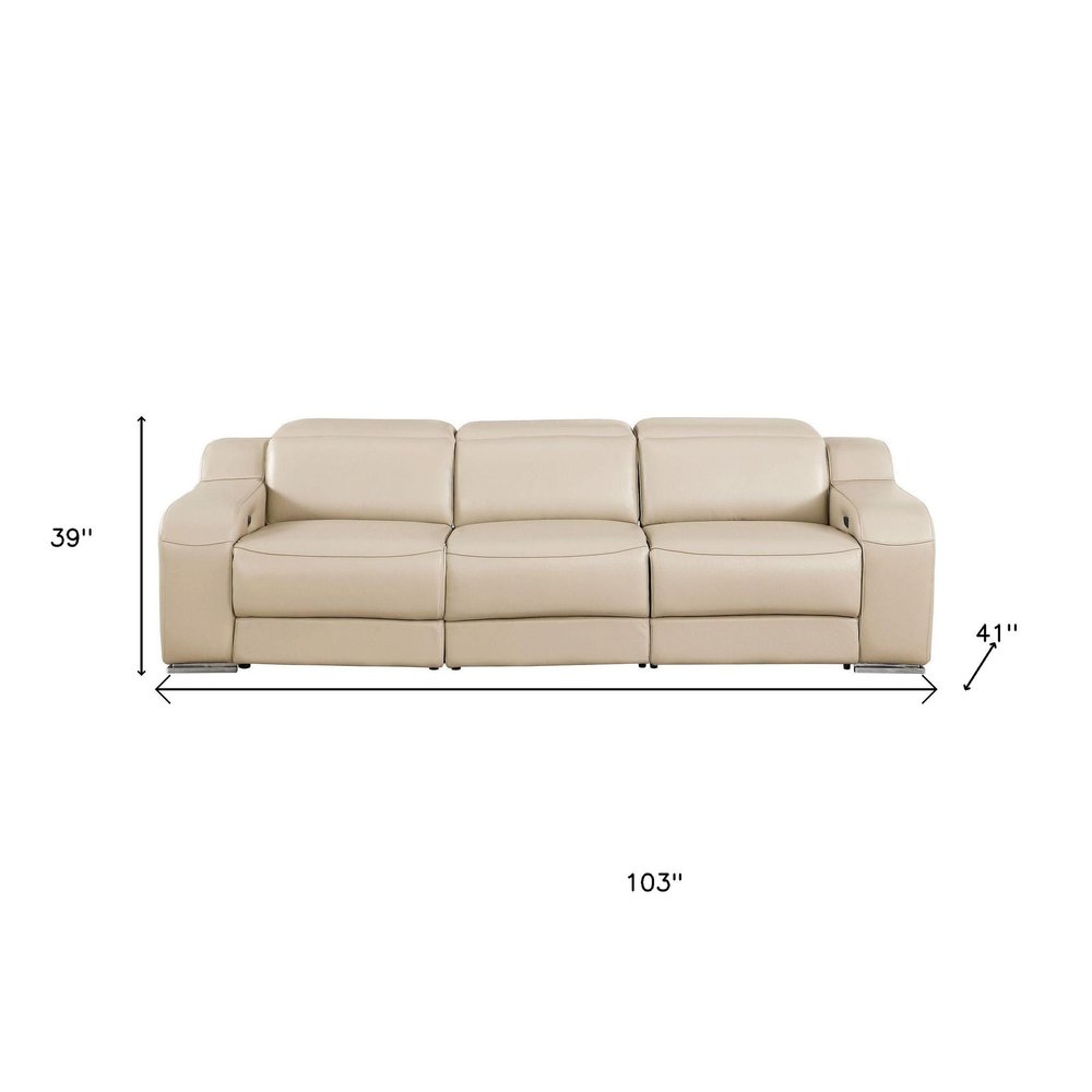 Three Piece Beige Leather Six Person Seating Set — view 1