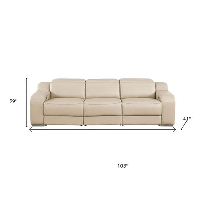 Three Piece Beige Leather Six Person Seating Set