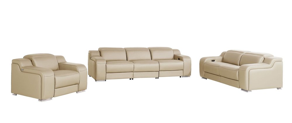 Three Piece Beige Leather Six Person Seating Set — view 3