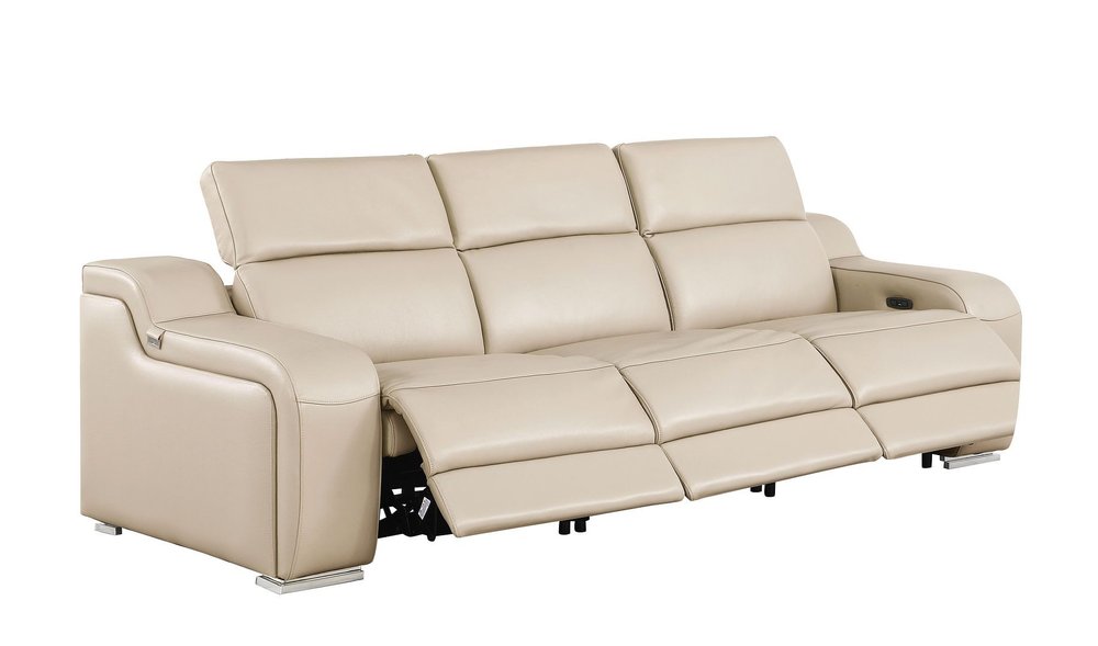 Three Piece Beige Leather Six Person Seating Set — view 6