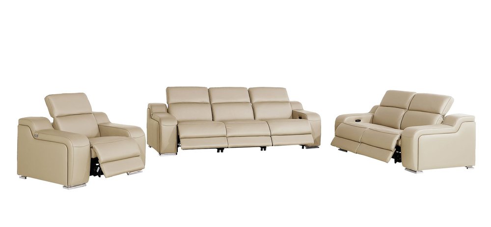 Three Piece Beige Leather Six Person Seating Set — view 9
