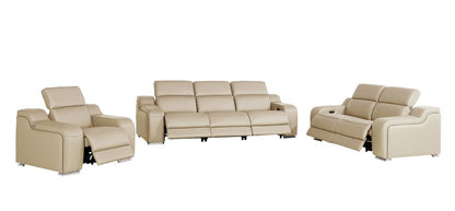 Three Piece Beige Leather Six Person Seating Set