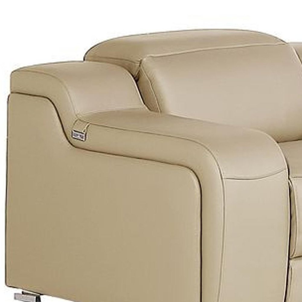 Three Piece Beige Leather Six Person Seating Set — view 10