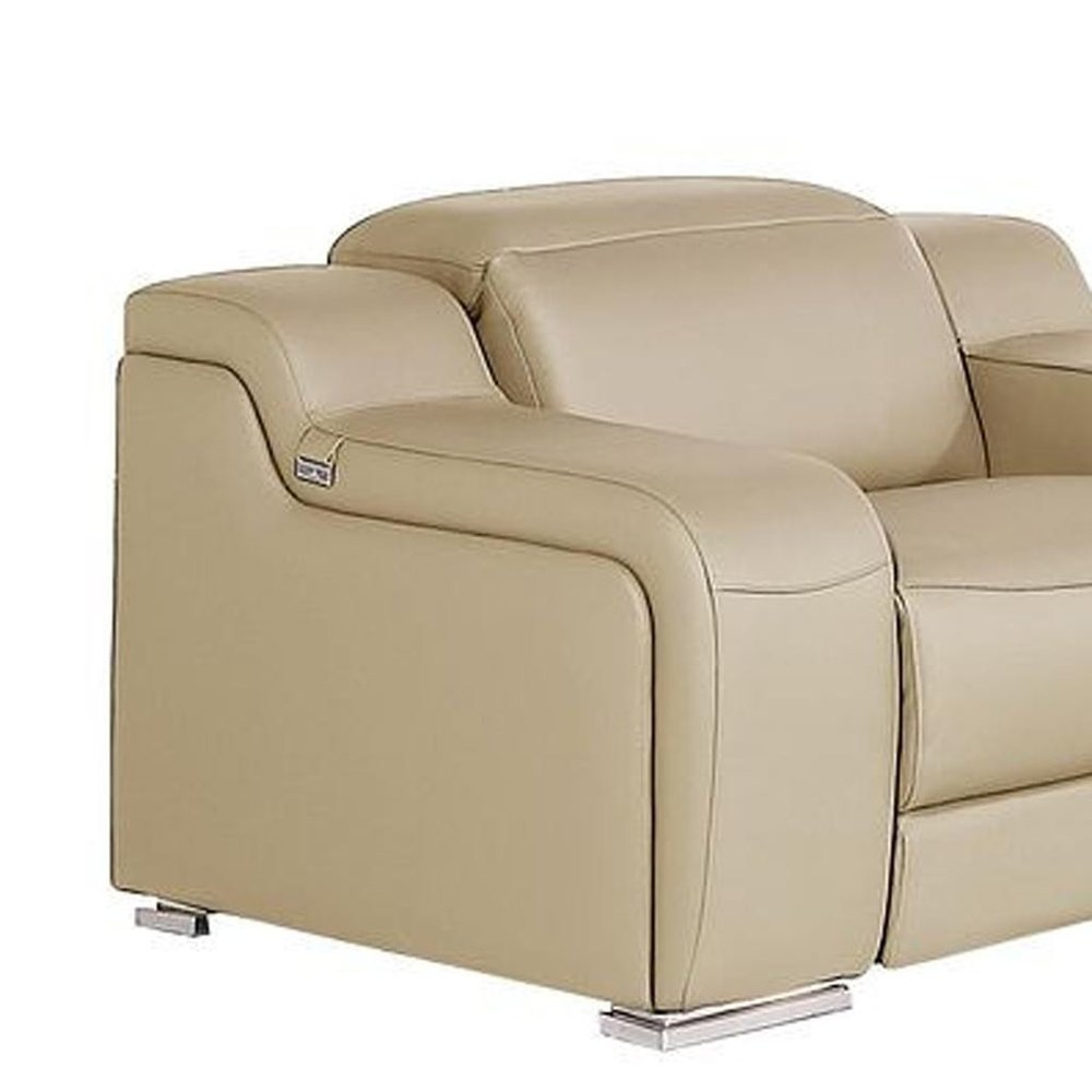 Three Piece Beige Leather Six Person Seating Set — view 11