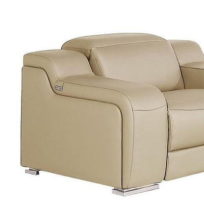 Three Piece Beige Leather Six Person Seating Set