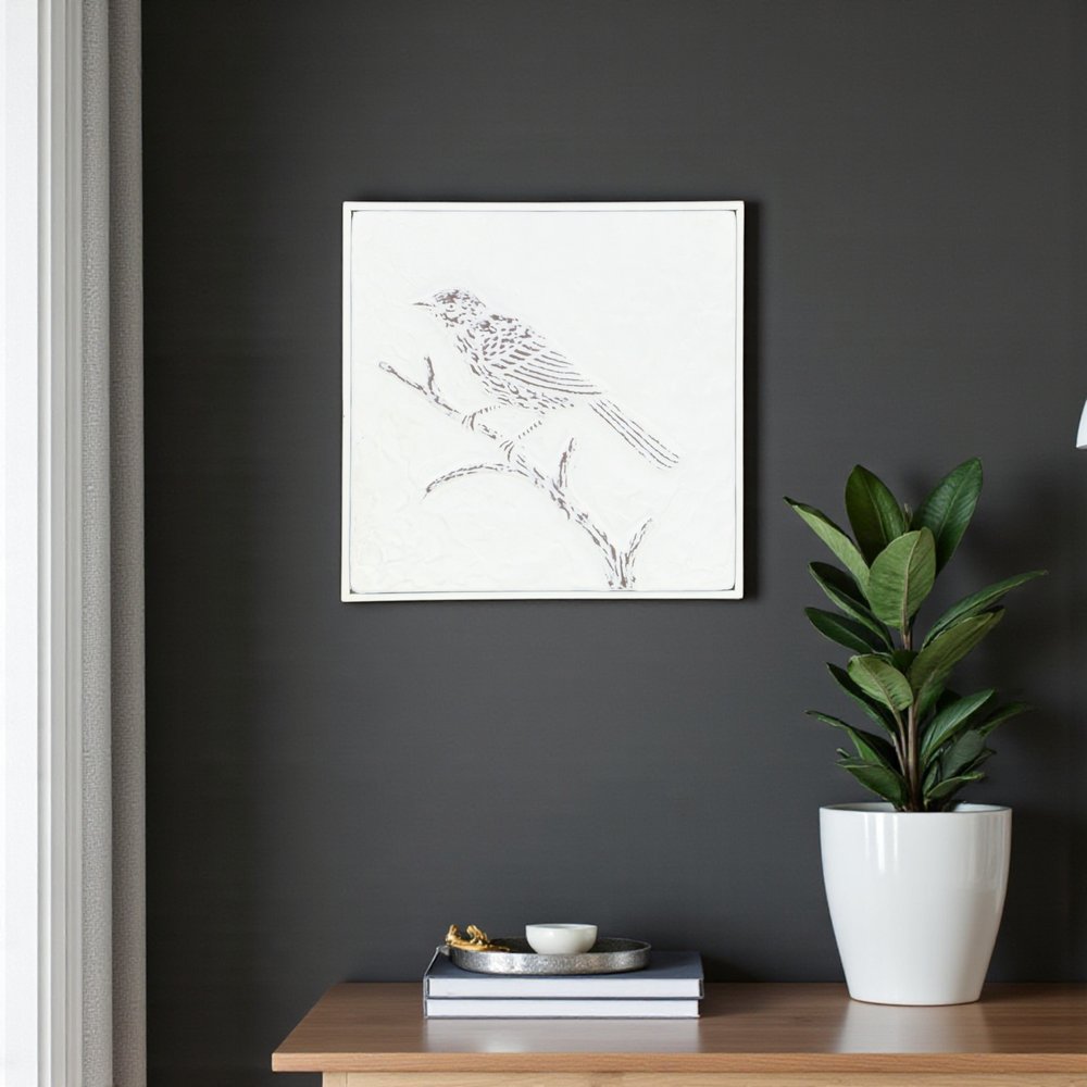 10" X 10" White Bird Metal Square Hanging Wall Decor — view 9