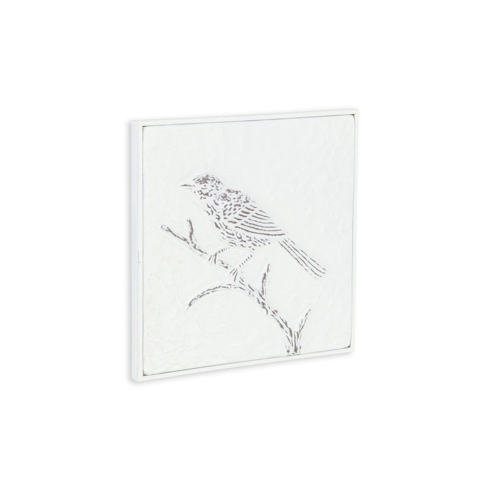 10" X 10" White Bird Metal Square Hanging Wall Decor