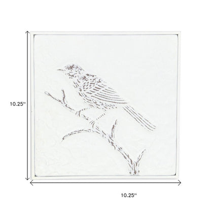 10" X 10" White Bird Metal Square Hanging Wall Decor