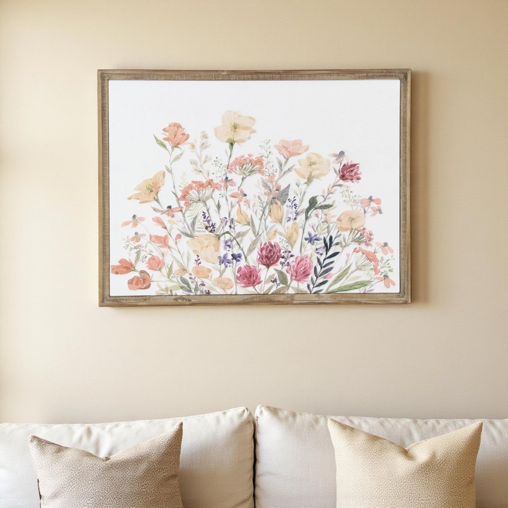 24" X 32" Natural And White Flower Bouquet Metal And Wood Framed Art — view 9