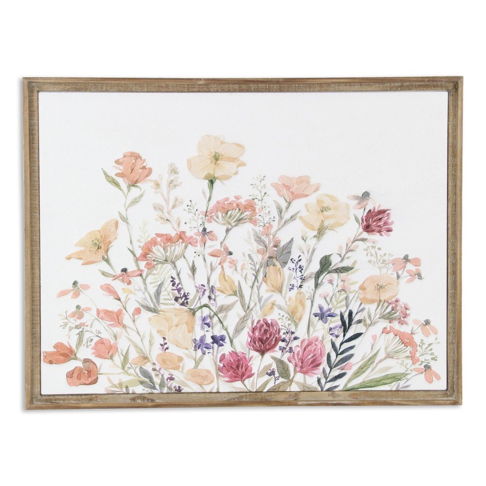 24" X 32" Natural And White Flower Bouquet Metal And Wood Framed Art — view 1