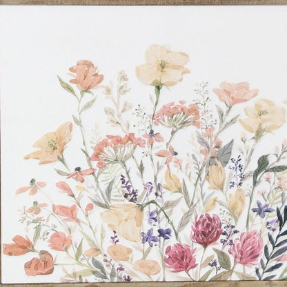 24" X 32" Natural And White Flower Bouquet Metal And Wood Framed Art