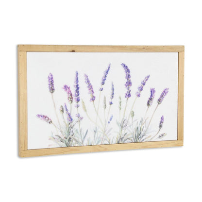 16" X 26" Natural White And Lavender Floral Wood Framed Art