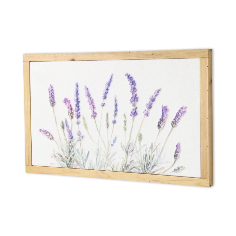 16" X 26" Natural White And Lavender Floral Wood Framed Art