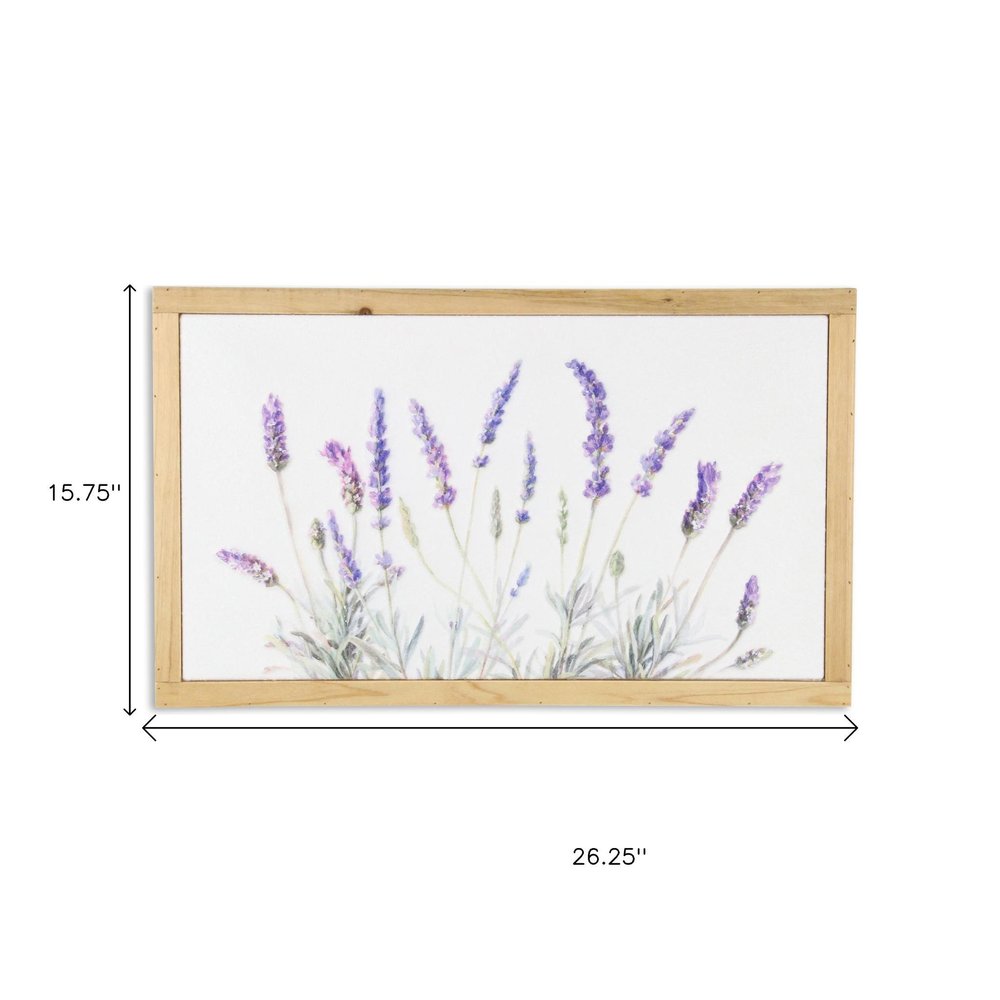 16" X 26" Natural White And Lavender Floral Wood Framed Art