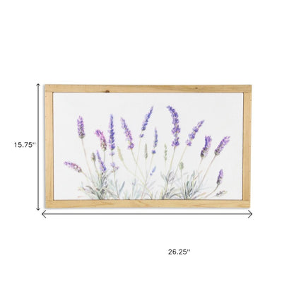 16" X 26" Natural White And Lavender Floral Wood Framed Art