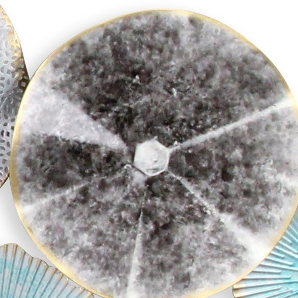 24" X 44" Aqua Charcoal And Silver Abstract Metal Round Discs Hanging Dimensional Sculpture — view 8