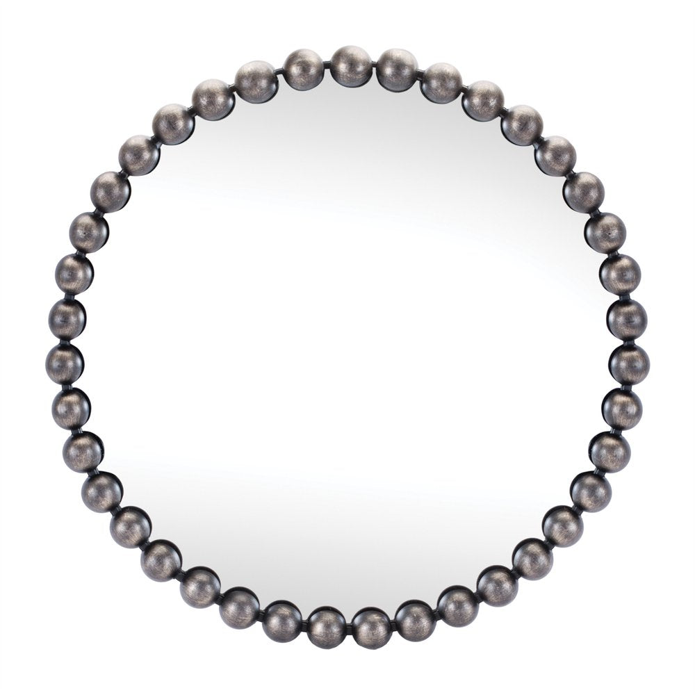 24" Dark Gray Iron Beaded Round Accent Mirror HomeRoots