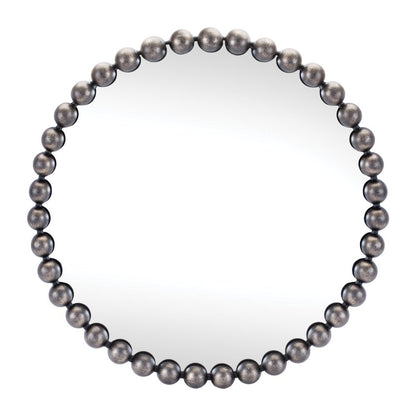 24" Dark Gray Iron Beaded Round Accent Mirror HomeRoots