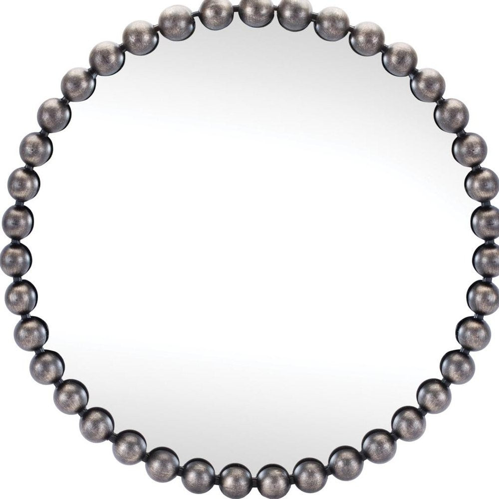 24" Dark Gray Iron Beaded Round Accent Mirror HomeRoots