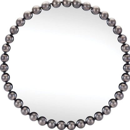 24" Dark Gray Iron Beaded Round Accent Mirror HomeRoots