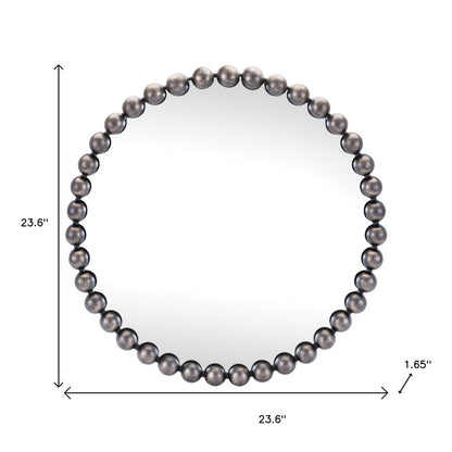 24" Dark Gray Iron Beaded Round Accent Mirror HomeRoots